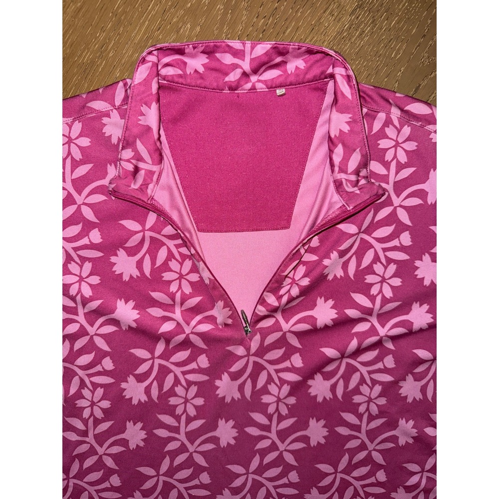Adidas Womens Golf Polo Shirt Pink Floral Quarter Zip Mesh Panel XL - Picture 2 of 5